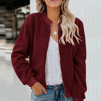Cosy Fleece Jacket with Zip-Dark Red-S-State of Style