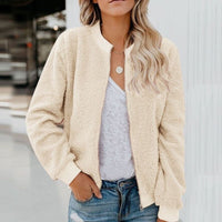 Cosy Fleece Jacket with Zip-Khaki-S-State of Style