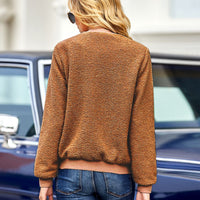 Cosy Fleece Jacket with Zip-Khaki-S-State of Style
