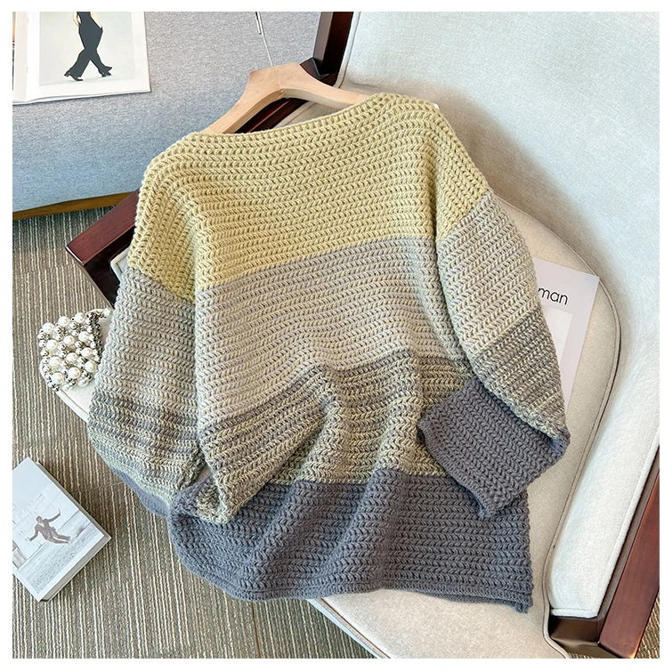 Cosy Plus Size Lazy Day Patch Colour Sweater-Green-L-State of Style