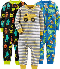 Cotton Pyjama Set for Kids-Black Monster/Blue Dinosaur/Grey Stripe-6-9 months-State of Style