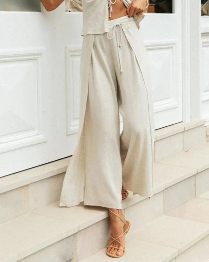 Cotton two-piece women's set with round neck and relaxed trousers – Tilda-S-State of Style