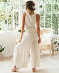 Cotton two-piece women's set with round neck and relaxed trousers – Tilda-S-State of Style