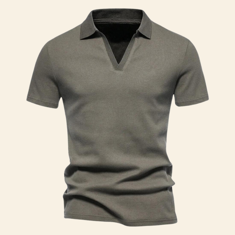 Cotton V-neck Polo - Oliver-Army Green-S-State of Style