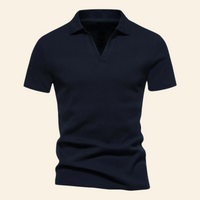 Cotton V-neck Polo - Oliver-Navy Blue-S-State of Style