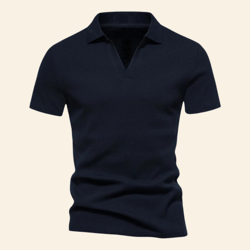Cotton V-neck Polo - Oliver-Navy Blue-S-State of Style