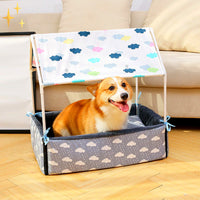 Covered Fleece Sleeping Bed with Canopy and Cushion-Dark blue-State of Style
