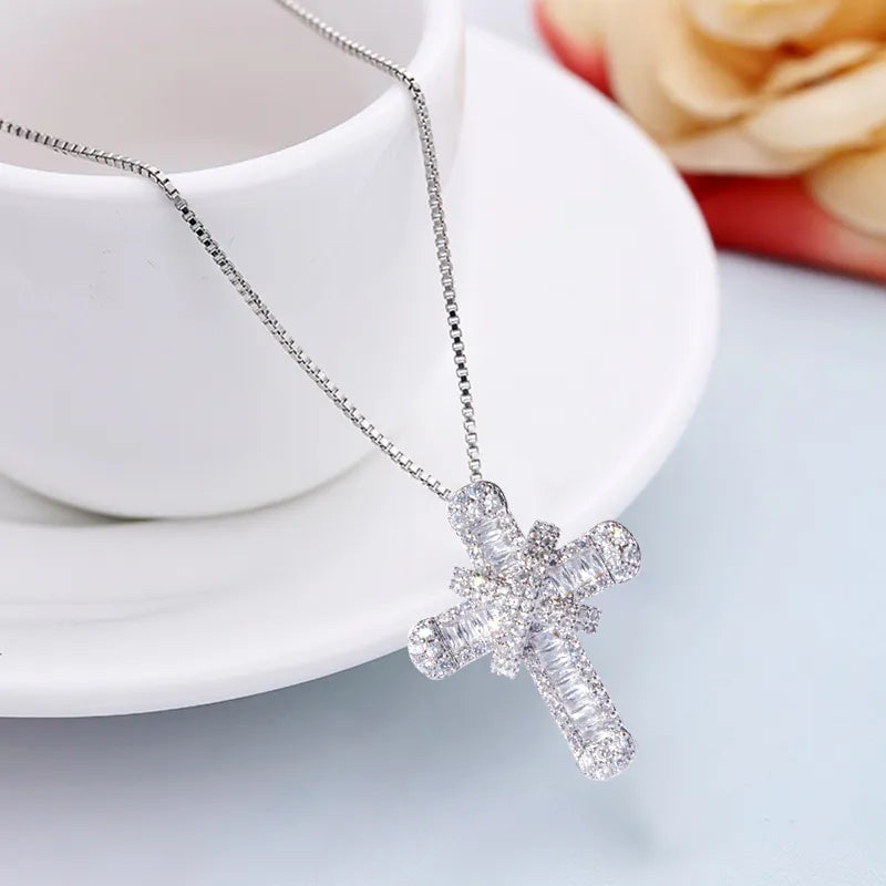 Crystal Cross Charm Necklace | Elegant Jewellery-Mary-Silver-State of Style