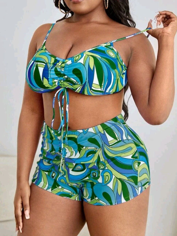 Curve Comfort Three-Piece Bikini Set in Plus Size-Floral-2XL-State of Style