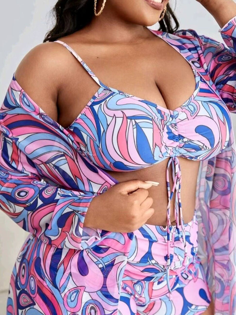 Curve Comfort Three-Piece Bikini Set in Plus Size-Floral-2XL-State of Style