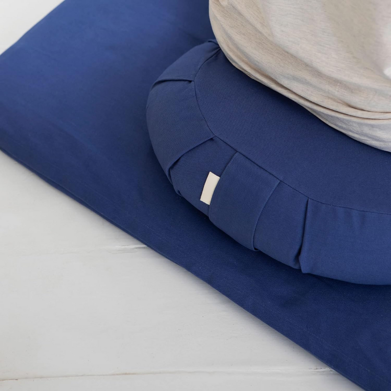 Curved Organic Cotton Meditation Cushion with Washable Cover-Blue-State of Style