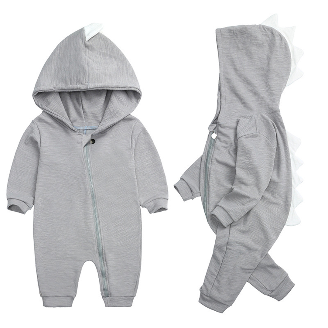 Cute Baby Onesie with Dinosaur Hood - DinoDream Onesie-Gray-0-3 Months-State of Style