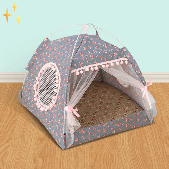 Cute Pet Tent with Curtains - PetTent-Flowers-S-State of Style