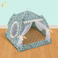 Cute Pet Tent with Curtains - PetTent-Green Panther-S-State of Style