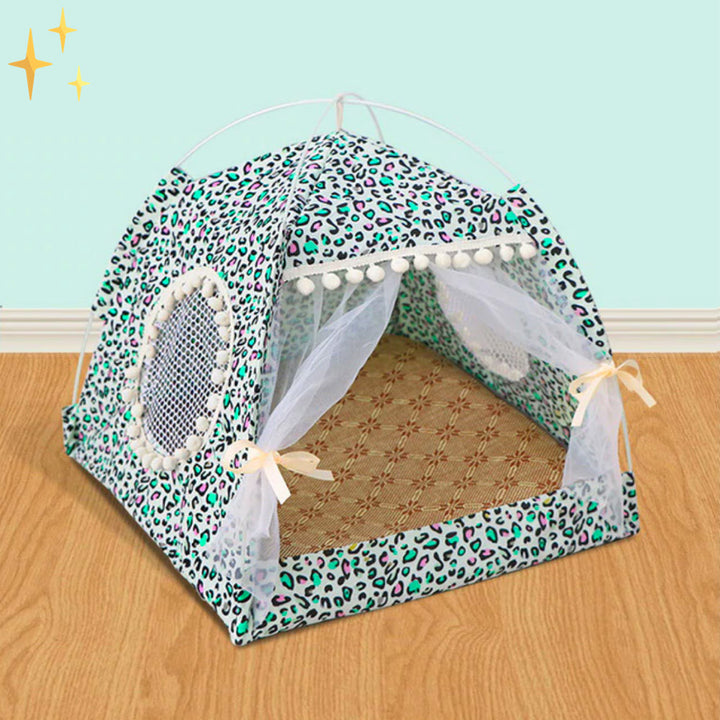 Cute Pet Tent with Curtains - PetTent-Green Panther-S-State of Style