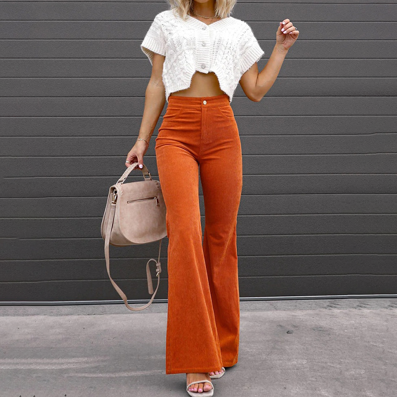 Ladies' wide-leg trousers made from organic cord with a high waist – Elegance Spice