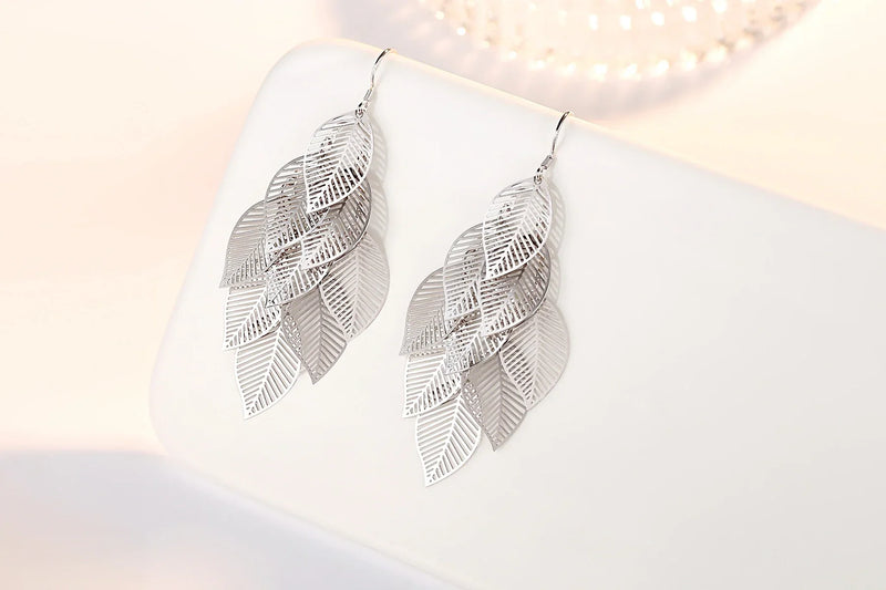 Delicate Layered Earrings With Leaves-State of Style