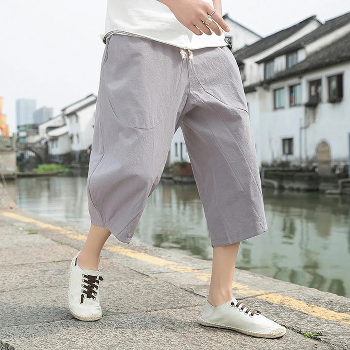 Desmond - Men's Linen Cropped Trousers | Summer Linen Pants-Grey-M-State of Style