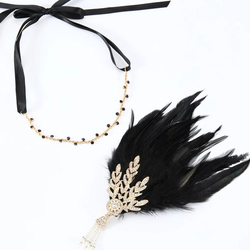 Dianna 1920s Feather Hairband-Black-State of Style