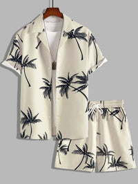 Dieter | Shirt & Shorts with Tropical Palm Print-Apricot-S-State of Style