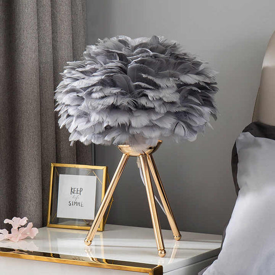 Dimmable Table Lamp with Luxury Feathers – Pluma-Grey-State of Style