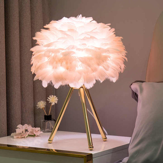 Dimmable Table Lamp with Luxury Feathers – Pluma-Grey-State of Style