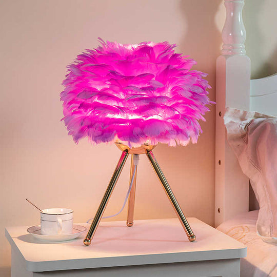 Dimmable Table Lamp with Luxury Feathers – Pluma-Purple-State of Style