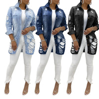 Distressed Denim Jacket for Women | Stylish and Casual-Black-S-State of Style