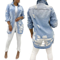 Distressed Denim Jacket for Women | Stylish and Casual-Light Blue-S-State of Style