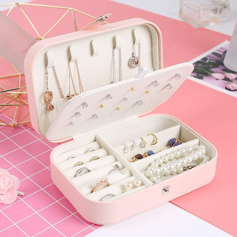 Double Layer Portable Leather Jewellery Box-PINK-State of Style