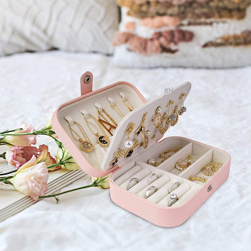 Double Layer Portable Leather Jewellery Box-PINK-State of Style