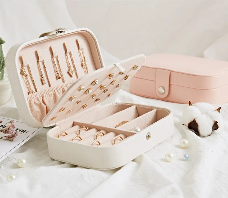 Double Layer Portable Leather Jewellery Box-PINK-State of Style