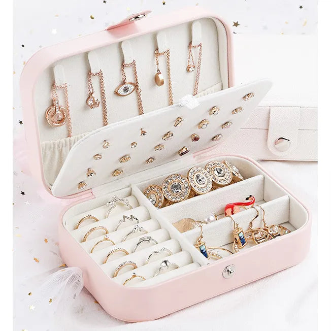 Double Layer Portable Leather Jewellery Box-PINK-State of Style