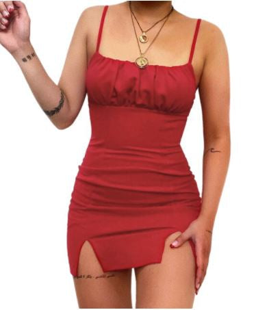 Double Slit Dress | Stylish and Comfortable-Red-S-State of Style
