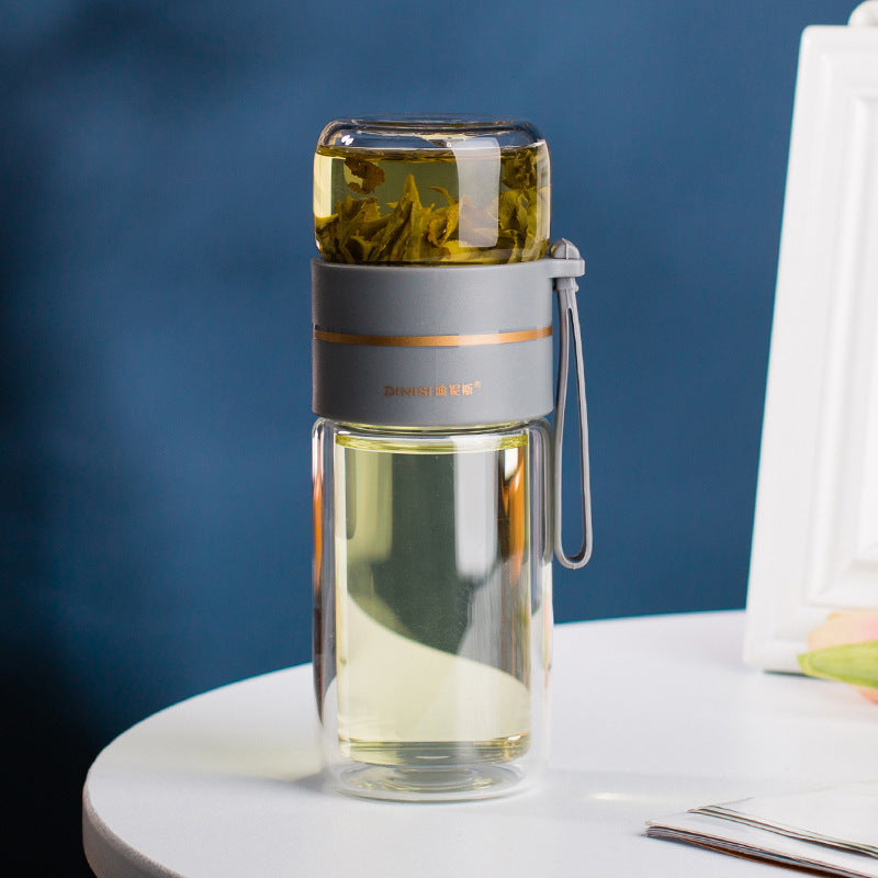 Double-Walled Glass Water Bottle with Tea Infuser - PureBrew-Green-State of Style