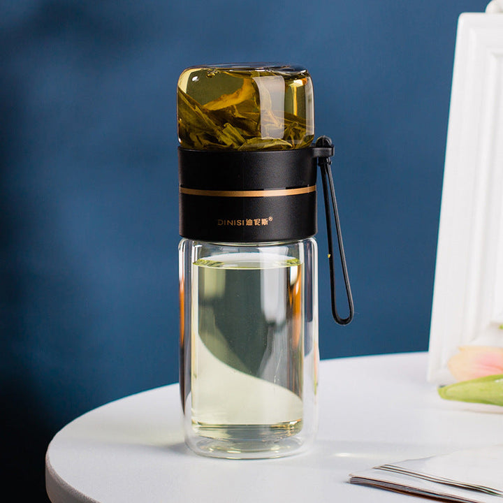 Double-Walled Glass Water Bottle with Tea Infuser - PureBrew-Green-State of Style