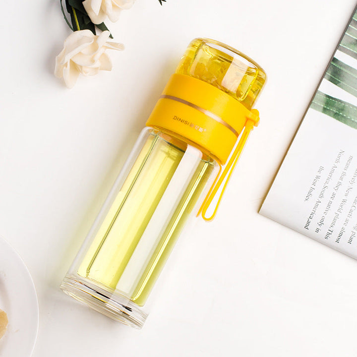 Double-Walled Glass Water Bottle with Tea Infuser - PureBrew-Yellow-State of Style