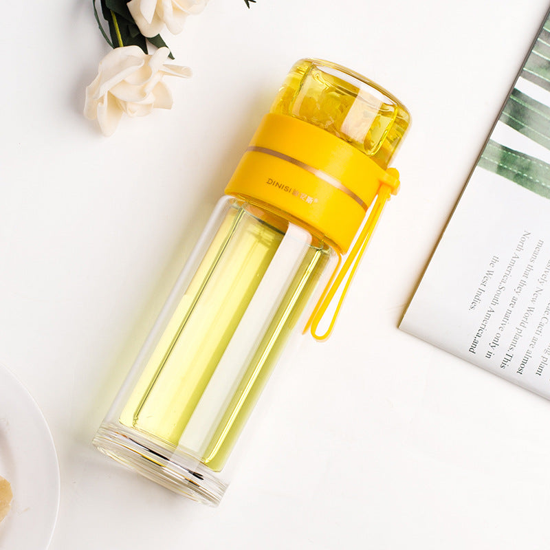 Double-Walled Glass Water Bottle with Tea Infuser - PureBrew-Yellow-State of Style