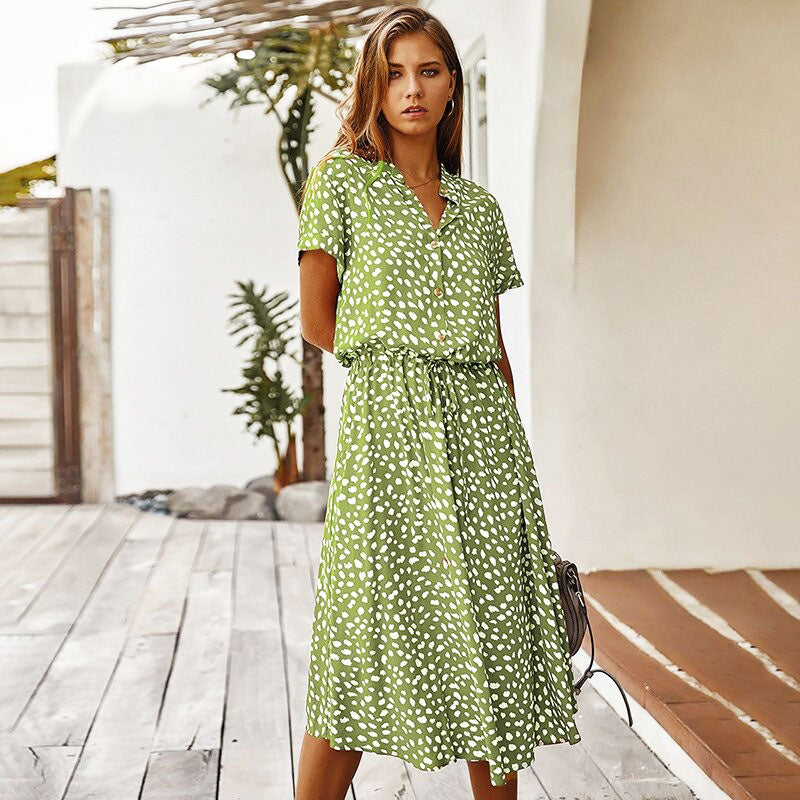 DOUTZEN SUMMER DRESS - Elegant Floral Print Sleeveless Dress-Green-S-State of Style