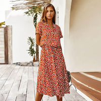 DOUTZEN SUMMER DRESS - Elegant Floral Print Sleeveless Dress-Orange-S-State of Style