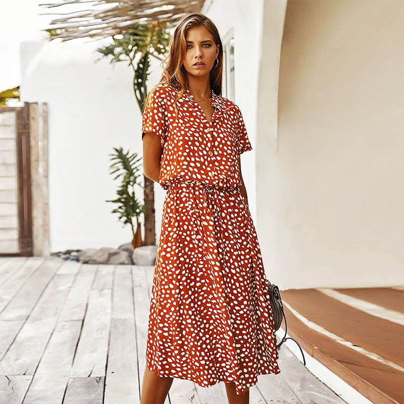 DOUTZEN SUMMER DRESS - Elegant Floral Print Sleeveless Dress-Orange-S-State of Style