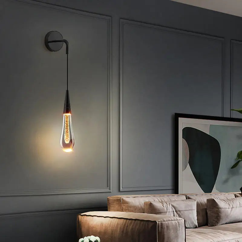 Drop-shaped Wall Lamp with Warm Glow - Solena-Black-State of Style