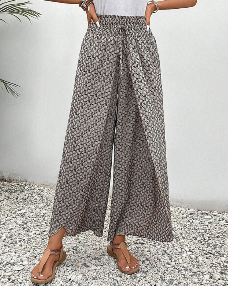 High-waisted women's trousers with geometric pattern – Sapphira