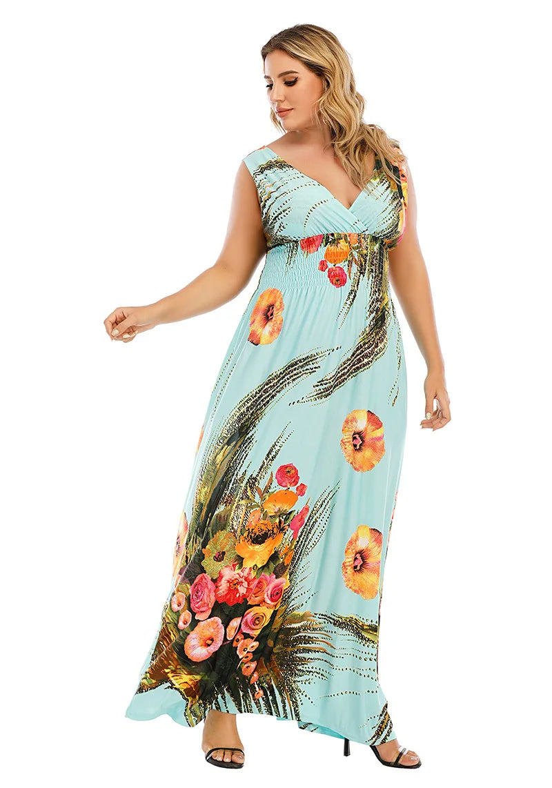 Effortlessly Stylish Urban Boho Beach Maxi Dress for Plus Sizes-Blue-2XL-State of Style
