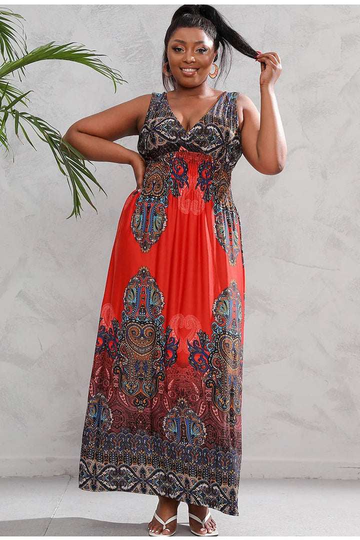 Effortlessly Stylish Urban Boho Beach Maxi Dress for Plus Sizes-Orange-2XL-State of Style