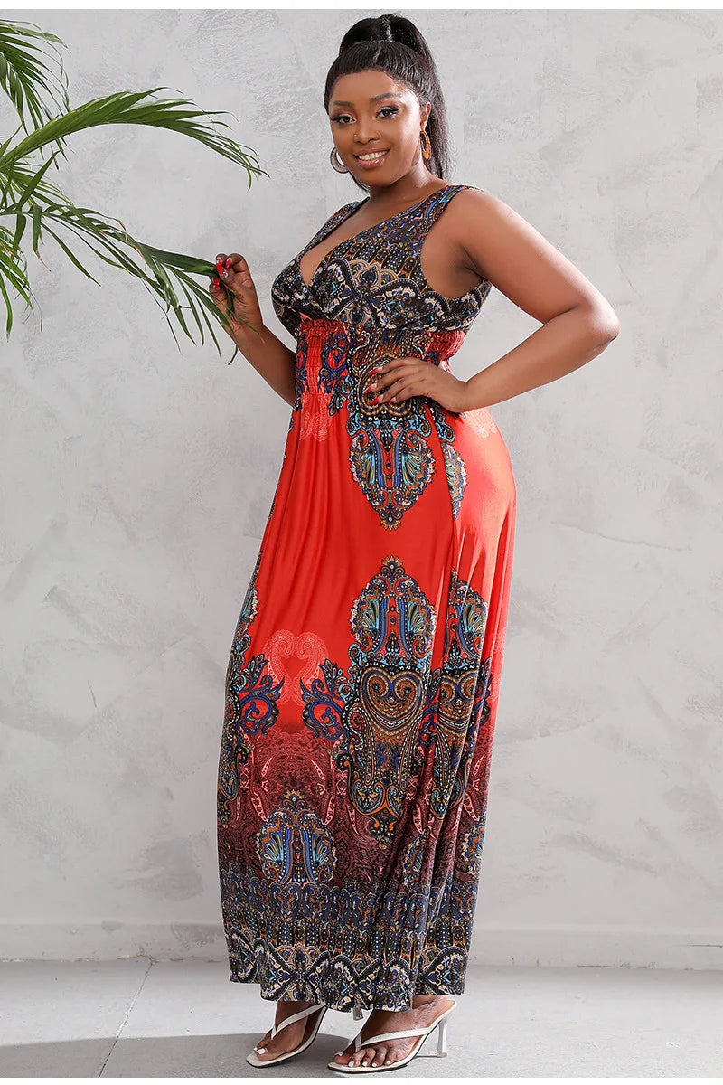 Effortlessly Stylish Urban Boho Beach Maxi Dress for Plus Sizes-Orange-2XL-State of Style
