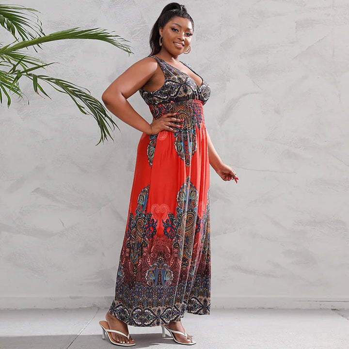 Effortlessly Stylish Urban Boho Beach Maxi Dress for Plus Sizes-Orange-2XL-State of Style