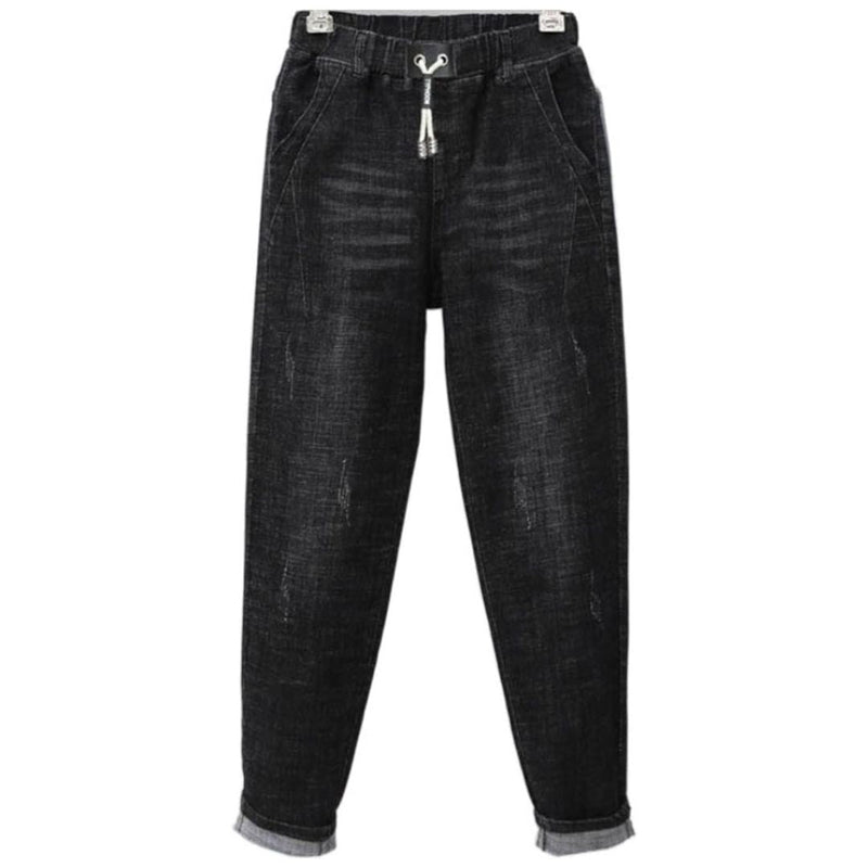 Elastic High-Waisted Plus Size Baggy Jeans-Black-XL-State of Style
