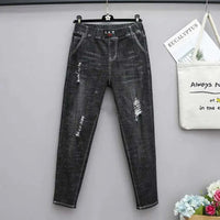 Elastic High-Waisted Plus Size Baggy Jeans-Blue 1-XL-State of Style