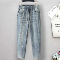 Elastic High-Waisted Plus Size Baggy Jeans-Blue 1-XL-State of Style